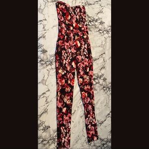 Material Girl Black Strapless Floral Romper